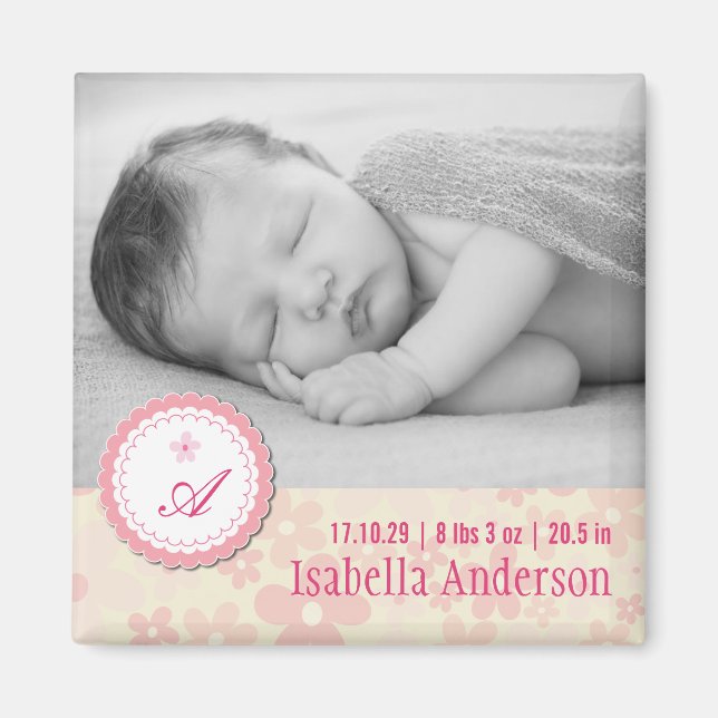 Rosa Daisy Flicka Birth Announcement Photo Magnet (Framsidan)