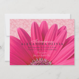 Rosa Daisy Flicka Photo Birth Notice Meddelande