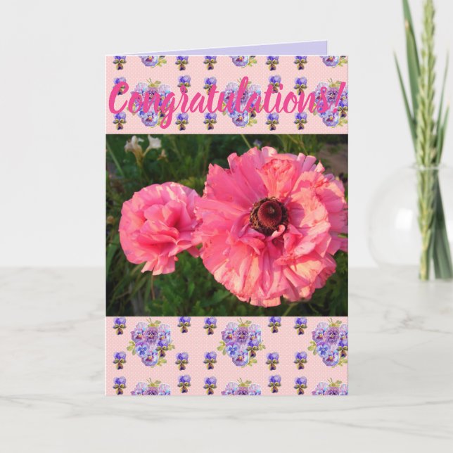 Rosa Daisy Flower Blommigt Conrgating Art Card Kort (Framsida)