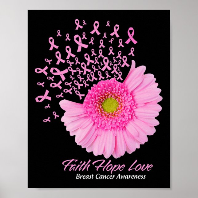 Rosa Daisy Flower Faith Hope Kärlek Breast Cancer  Poster (Framsidan)