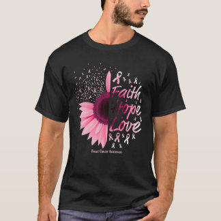 Rosa Daisy Flower Faith Hope Kärlek Breast Cancer  T Shirt