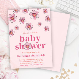 Rosa Daisy Flower Girl Baby Shower Inbjudningar