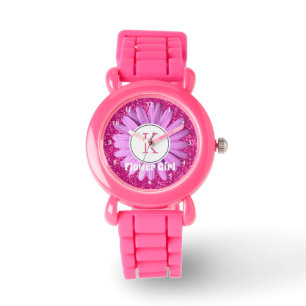Rosa Daisy Flower Girl Glitter Personlig Armbandsur