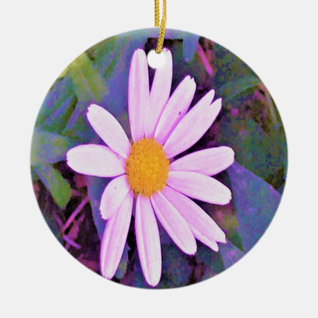 Rosa Daisy Flower Julgransprydnad Keramik (Framsidan)