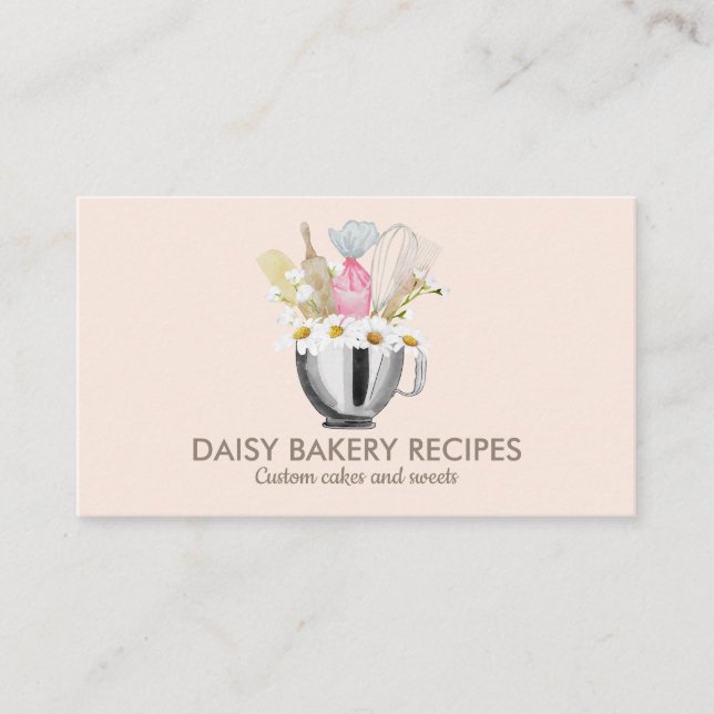 Rosa Daisy Flowers Bakery Verktyg Design Visitkort (Framsida)