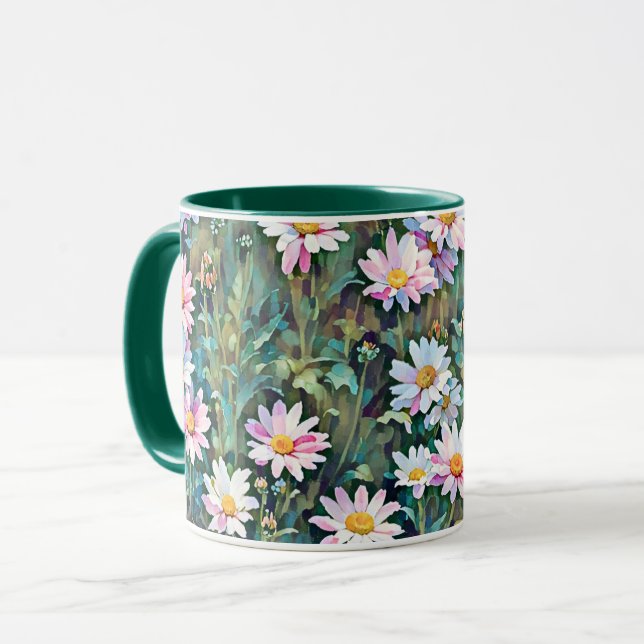 Rosa Daisy Flowers Garden Daisys Art Mugg Kopp (Framsida vänster)