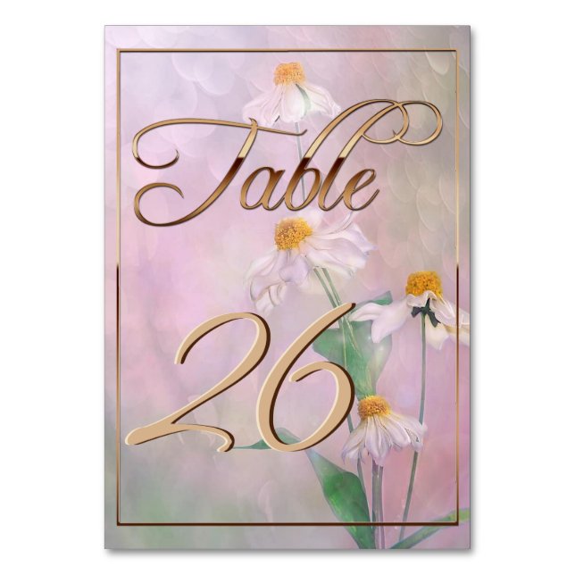 Rosa Daisy Flowers/Guld Trim Bordsnummer (Framsidan)