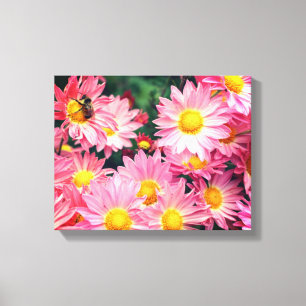 Rosa Daisy Flowers och Humla Canvastryck