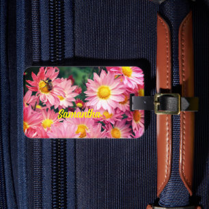 Rosa Daisy Flowers och Humla Personlig Bagagebricka