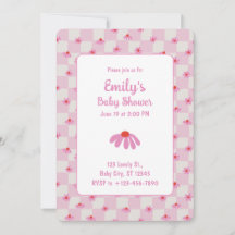 Rosa Daisy för Babyflicka | Barnkalasinbjudan