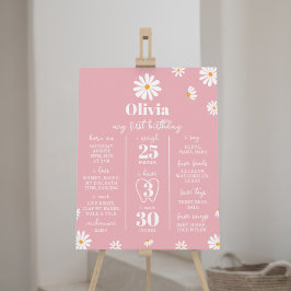 Rosa Daisy Första födelsedagstenssignatur Poster