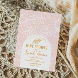 Rosa Daisy Girl Baby Shower Inbjudningar