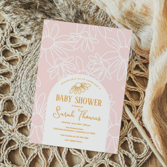 Rosa Daisy Girl Baby Shower Inbjudningar (Skapare uppladdad)