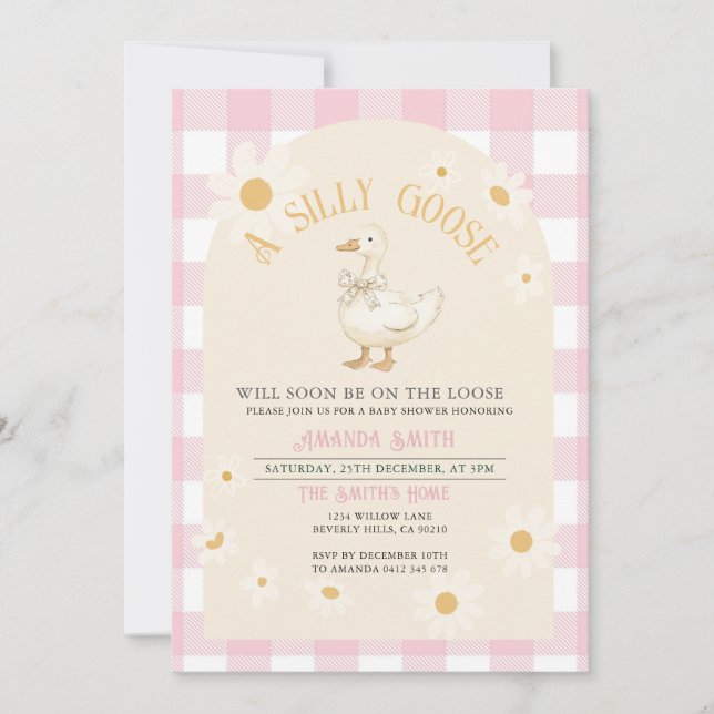 Rosa Daisy Girl Goose Baby Shower Inbjudningar (Framsida)