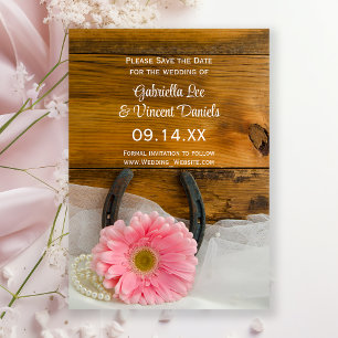 Rosa Daisy Horseshoe Barn Bröllop spara datum Inbjudningar