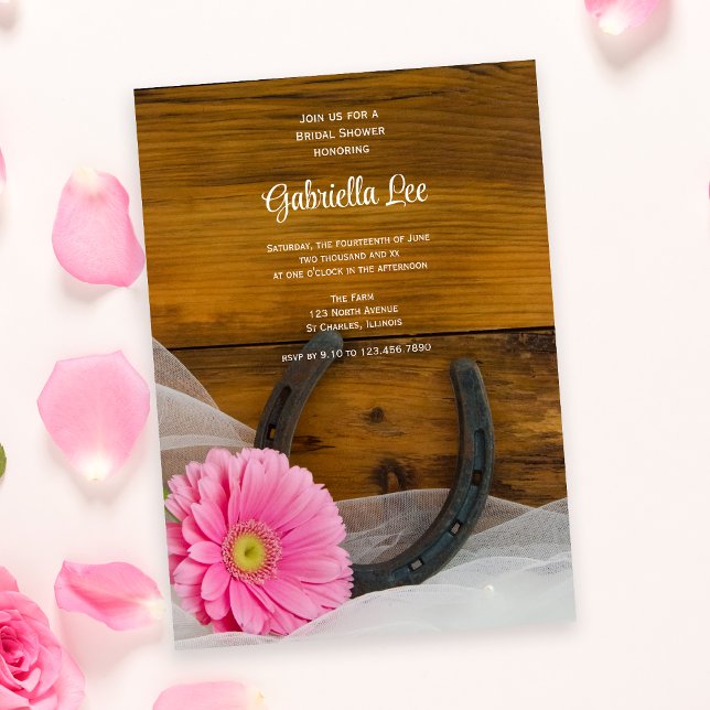 Rosa Daisy Horseshoe Land Western Möhippa Inbjudningar (Skapare uppladdad)