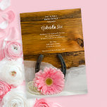 Rosa Daisy Horseshoe Land Western Möhippa Inbjudningar<br><div class="desc">Fira med briden som ska vara med avslappnaden men ändå klassad Ljus rosa Daisy och Horseshoe Land Westerna Inbjudningskort för möhippan. Det informella temat för anpassningsbar av häst i elegant Möhippa Inbjudan har ett foto med en blommigt av en ljus rosa daisy-blomma, pärlhalshalsband, rostbildande häst och vit blommar-slöja med en...</div>