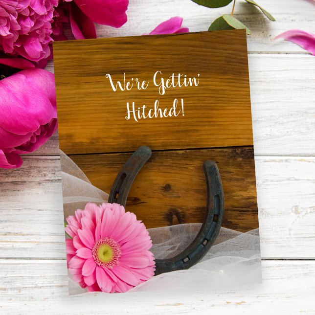 Rosa Daisy Horseshoe Westernare Bröllop spara datu Meddelande Vykort (Skapare uppladdad)