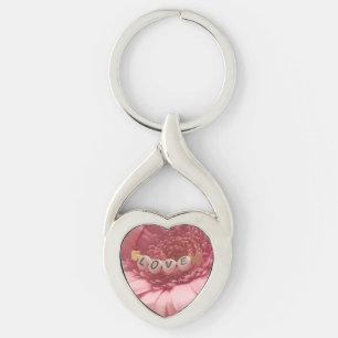 Rosa Daisy Kärlek Twisted Heart Silverfärgad Nyckelring