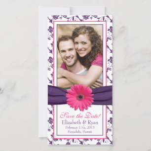 Rosa Daisy Lila Blommigt Ribbon Bröllop Spara Datu Datumet