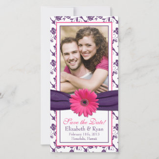 Rosa Daisy Lila Blommigt Ribbon Bröllop Spara Datu Datumet