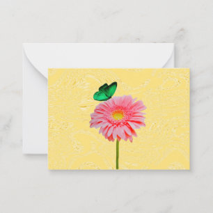 Rosa Daisy med Grönt Butterfly Note-kort Anteckningskort
