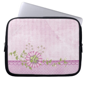 Rosa daisy med pärlor laptop fodral