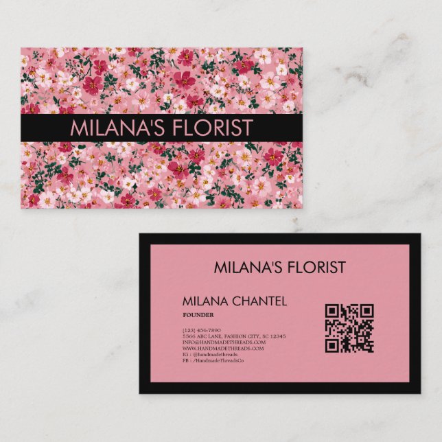 Rosa Daisy Modern Trendig Blomma Florist Verksamhe Visitkort (Fram/baksida)