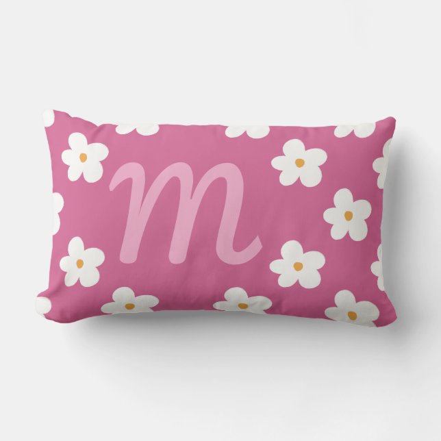 Rosa Daisy Monogram, Bubblegum Rosa Girl Girl Deco Lumbarkudde (Framsida)