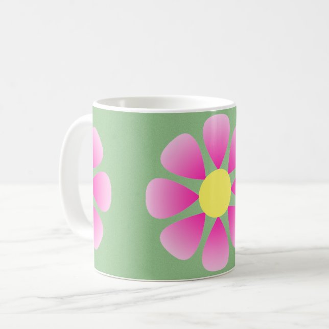 Rosa daisy mönster kaffemugg (Framsida vänster)