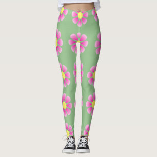 Rosa daisy mönster leggings