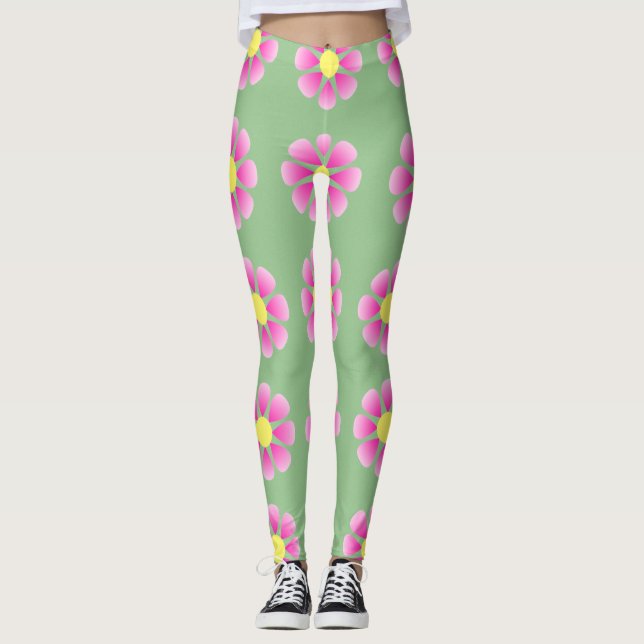 Rosa daisy mönster leggings (Framsida)