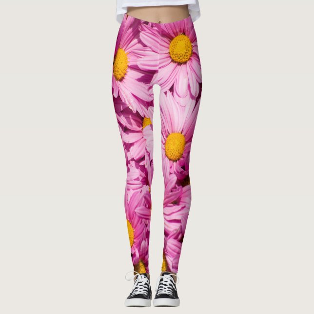Rosa daisy mönster leggings (Framsida)