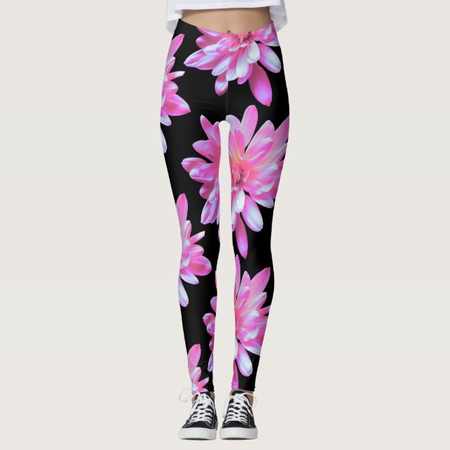 Rosa Daisy mönster Leggings (Framsida)