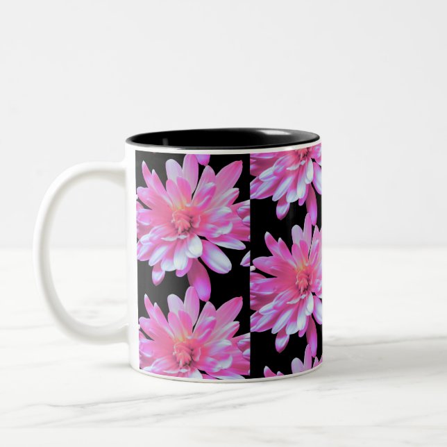 Rosa daisy mönster, rosa blommor Två-Tonad mugg (Vänster)