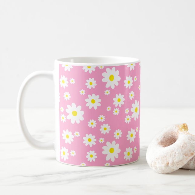 Rosa Daisy Mönster Vår Blommigt Kaffe Mugg (Med munk)