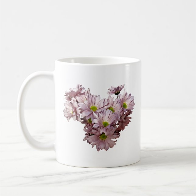 Rosa Daisy Mums Hjärtat Kaffemugg (Vänster)