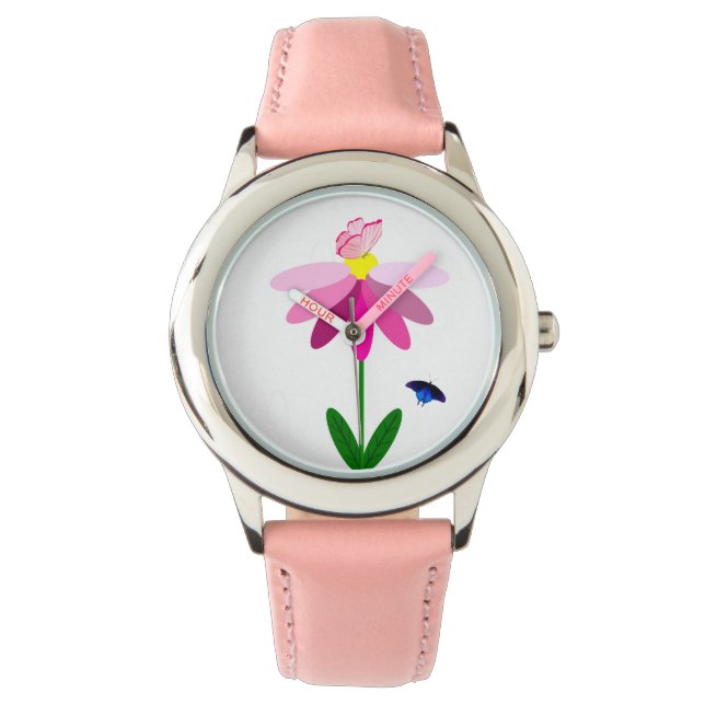 Rosa Daisy och Butterflies eWatch Watch Watch Armbandsur (Framsida)