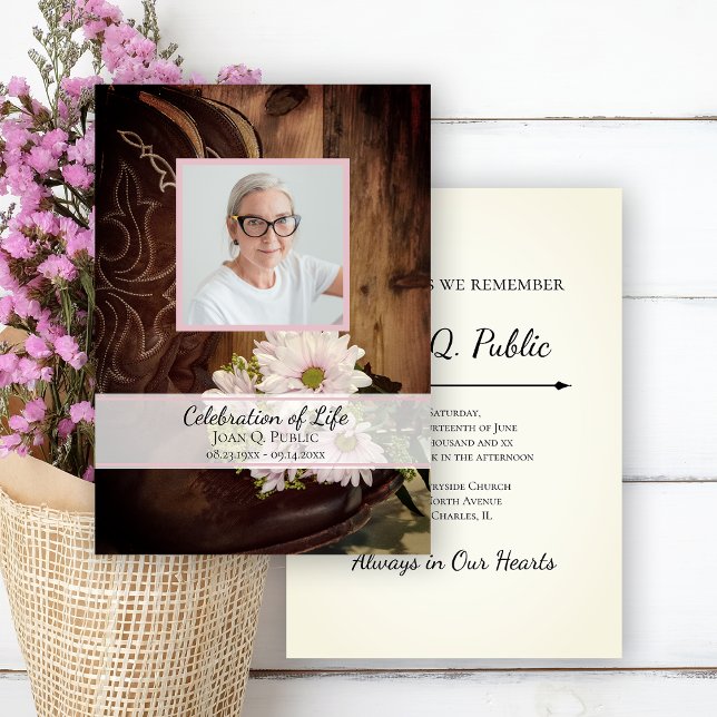 Rosa Daisy och Cowboy Boots Firande i Life Inbjudningar (Skapare uppladdad)