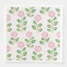 Rosa Daisy och Holly Jul Dignapkiner Vit Pappersservett