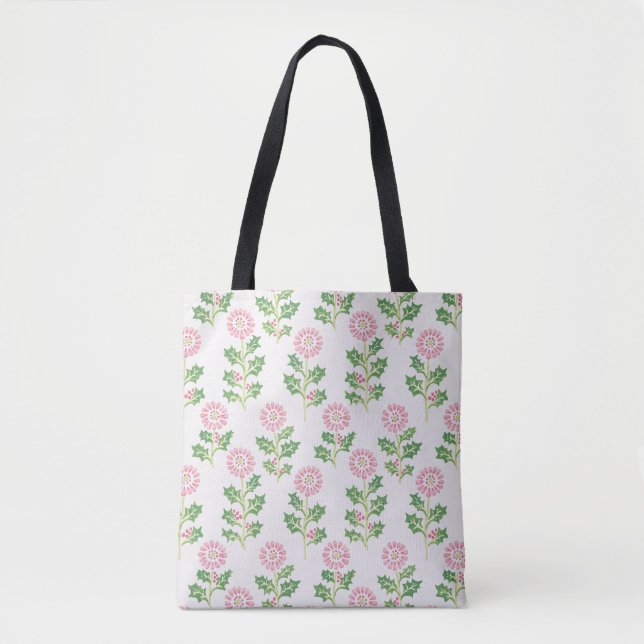 Rosa Daisy och Holly julhandväsk vit Tygkasse (Framsida)