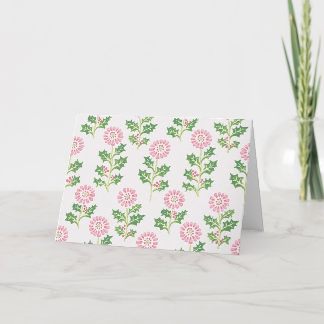 Rosa Daisy och Holly Julkort Vit Botanica Kort (Framsida)
