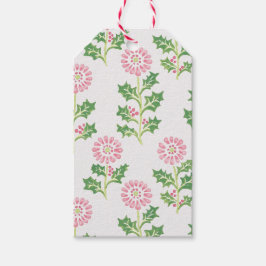 Rosa Daisy och Holly julpresentkort vita Presentetikett