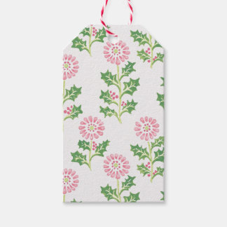 Rosa Daisy och Holly julpresentkort vita Presentetikett