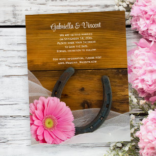 Rosa Daisy och Horseshoe Bröllop spara datum Magnetisk Inbjudningskort