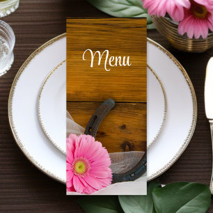 Rosa Daisy och Horseshoe Westernare Bröllop Menu Meny