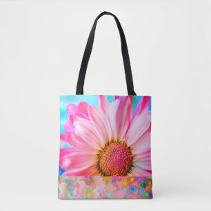 Rosa daisy och polka punkt tote tygkasse