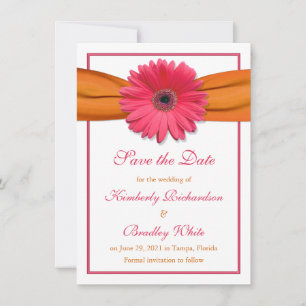 Rosa Daisy Orange Ribbon Bröllop spara datum Datumet