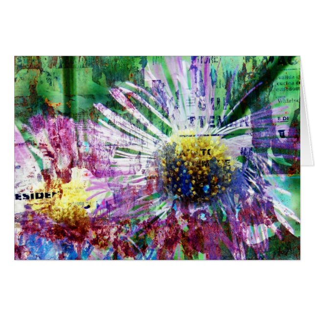 Rosa Daisy Ord Grunge Blank Inside Hälsningskort (Framsidan Horizontal)