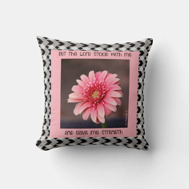 Rosa daisy på B&W-gingham, med scriptureverse Kudde (Framsida)